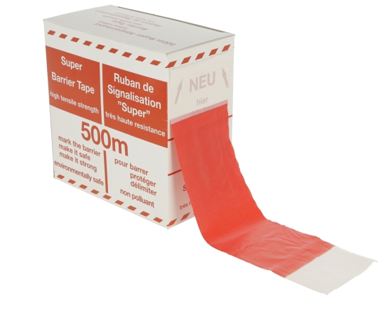 Folie-afzetlint 500 m x 80 mm rood-wit geblokt, afrolbox