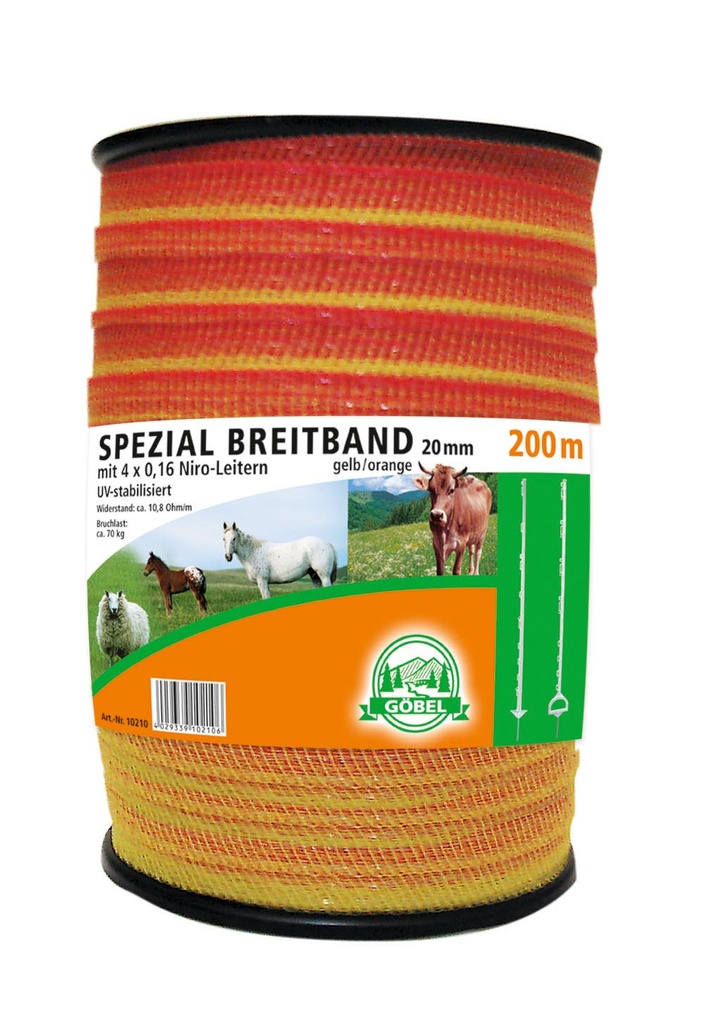 Electric fence tape 'Spezial' 20mmx200m / 4x 0,16mm yellow/orange Göbel